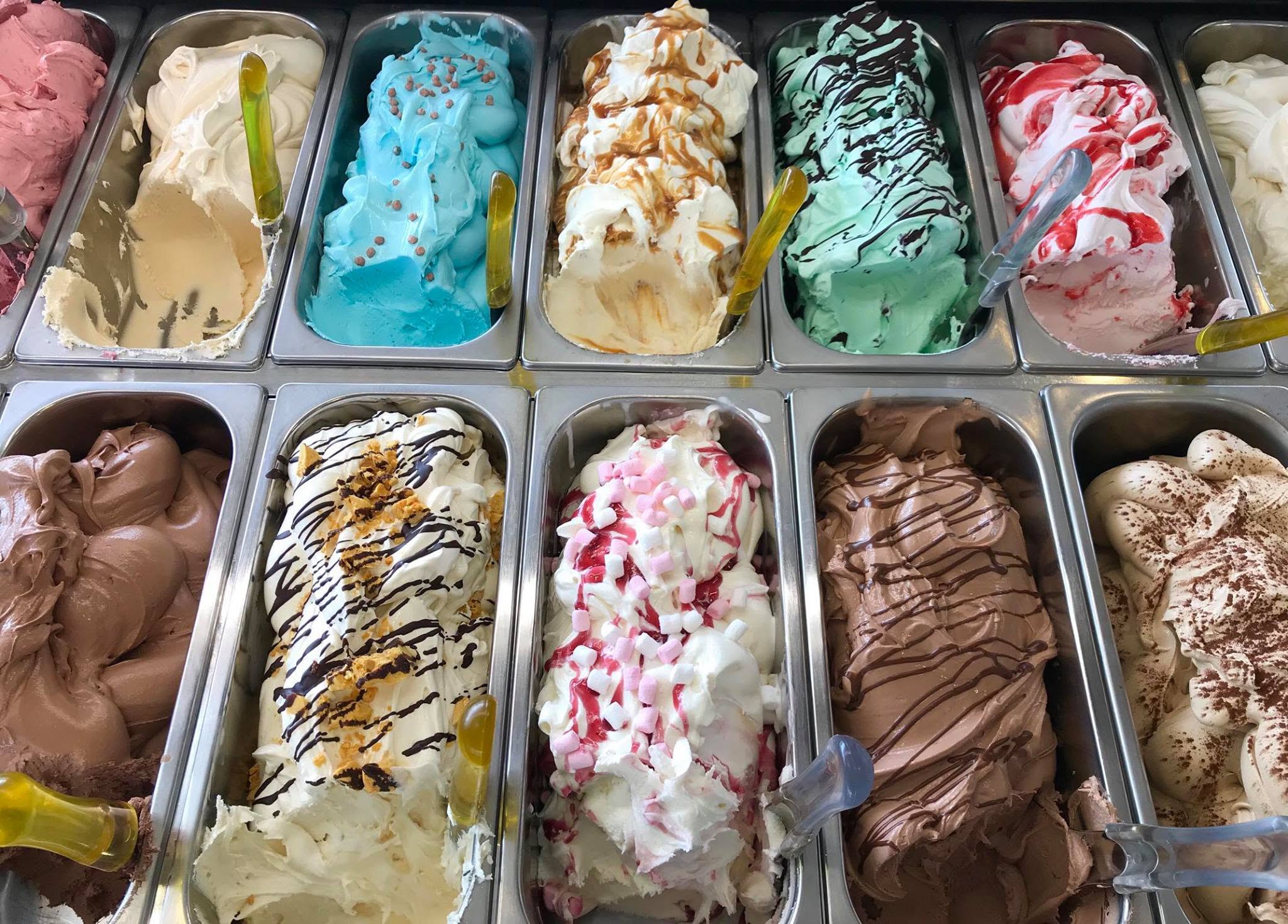 Trays of gelato at Di Pola's counter in a historical September 2022 photograph.